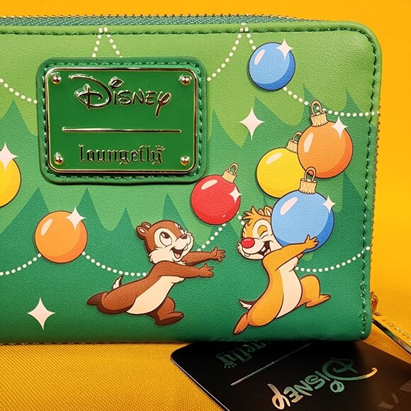 Loungefly Disney Chip N Dale Holiday Ornaments Christmas Tree Zip Around Wallet - Picture 5 of 10